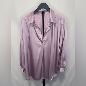 eesome Dusty Pink Satin V-Neck Blouse
